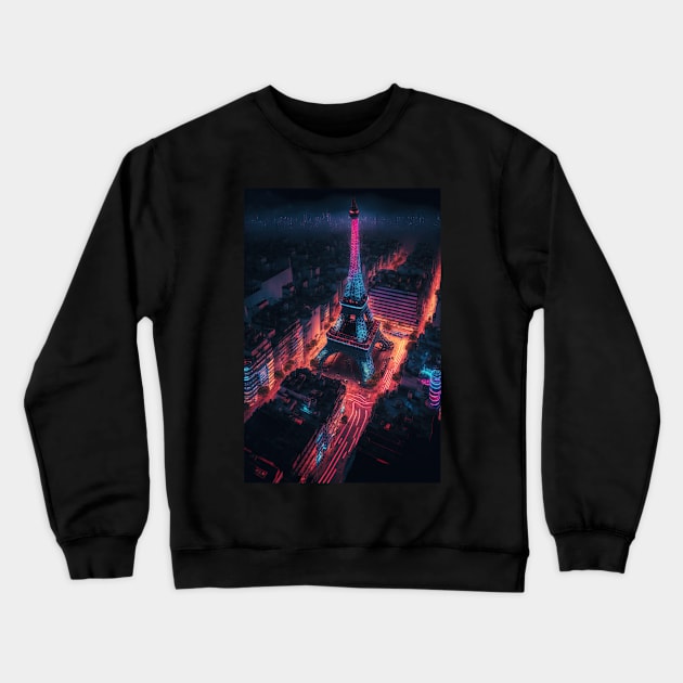 Cyberpunk Eiffel Tower Crewneck Sweatshirt by Art8085